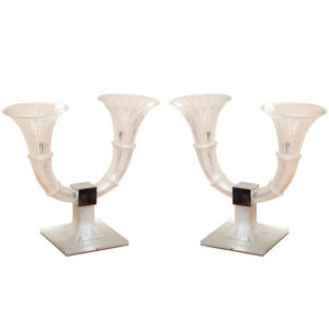R. LALIQUE Important Pair of Electric Candelabras / Wall Sconces