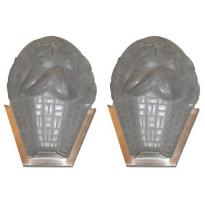 Signed French Art Deco Wall-Sconces by Degue