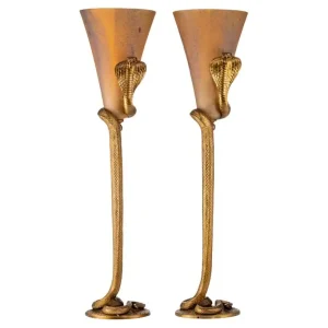Edgar Brandt ‘After’ Pair of Table “Cobra” Lamps